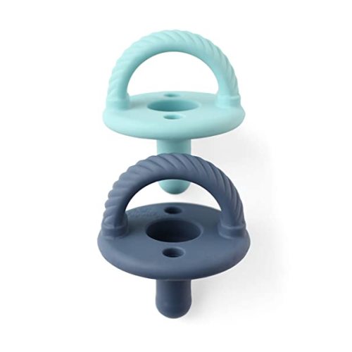 Itzy Ritzy Silicone Pacifiers for Newborn - Itzy Soother Pacifiers Feature Collapsible Handle & Two Air Holes for Added Safety; For Ages Newborn and Up, Set of 2 in Nautical Navy & Robin's Egg