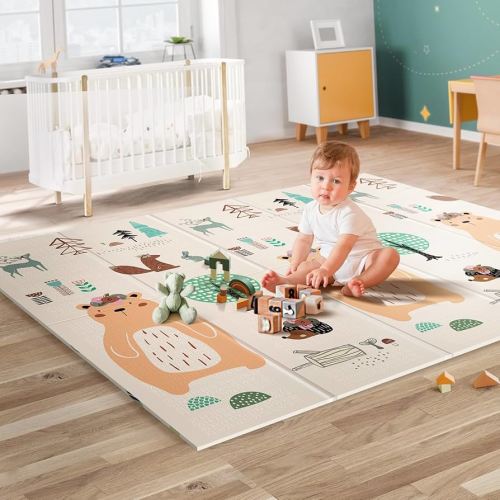 UANLAUO Foam Playmat for Babies Kids Play Mat, Foldable Baby Play Mats for Floor 59 x59 Playpen Mat, Infant Floor Mats - Reversible, Easy Storage and Travel, Waterproof Activity PlayMats for Toddlers