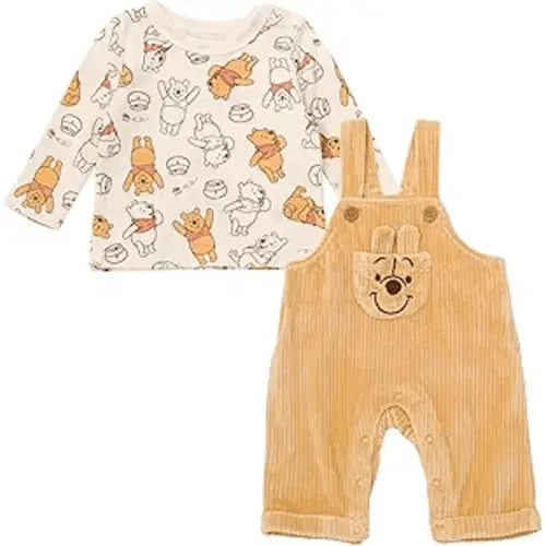 Disney Winnie the Pooh Baby Corduroy Ribbed Overall and T-Shirt Outfit Set Newborn to Infant Sizes (Newborn - 24 Months)