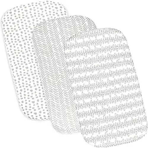 3-Pack Organic Fitted Bassinet Sheets, Compatible with Halo, Snoo, Graco, Dream On Me, Delta, and Other Standard Size Bassinets - Fits Oval, Hourglass, & Rectangle Shapes (Size 32 x 16 x 4 Inches)