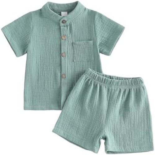 Toddler Baby Boy Shorts Set Summer Clothes Cotton Linen Short Sleeve Button-up Shirt and Shorts Spring Outfit