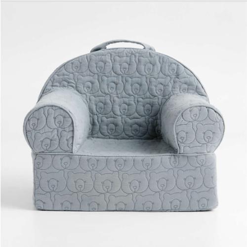 Small Mist Blue Organic Cotton Quilted Bear Kids Lounge Nod Chair