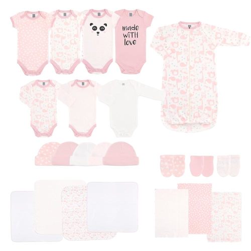 The Peanutshell Baby Layette Gift Set for Baby Girls - 23 Piece New Born Girl Gift Set, Clothes & Newborn Essentials Must Haves - Girl Clothes 0-3 Months - Soft Pink