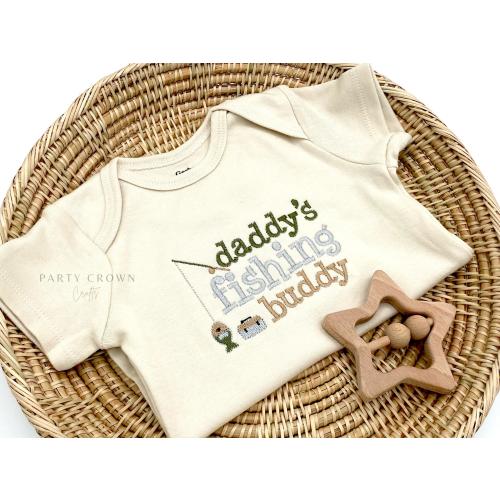 Embroidered Daddy’s Fishing Buddy ONESIES® Brand • Fishing Buddy • Pregnancy Baby Announcement • Hi Daddy Bodysuit • Cute Father’s Day Gift