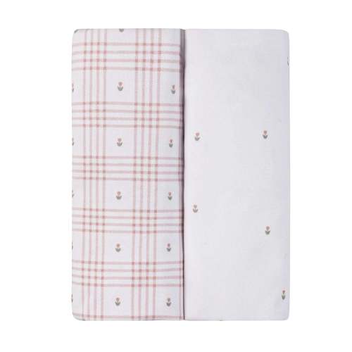 Waterproof Crib Sheets – Pink - Floral Plaid Collection