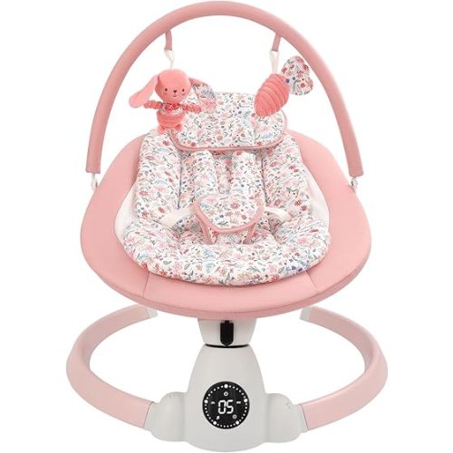Baby Swing for Infants, Electric Baby Swing with Bluetooth, Portable Infant Swing with 5 Speeds, 10 Lullabies, 5-Point Harness & Remote Control, for Newborns Infants Indoor Outdoor Use (Floral)