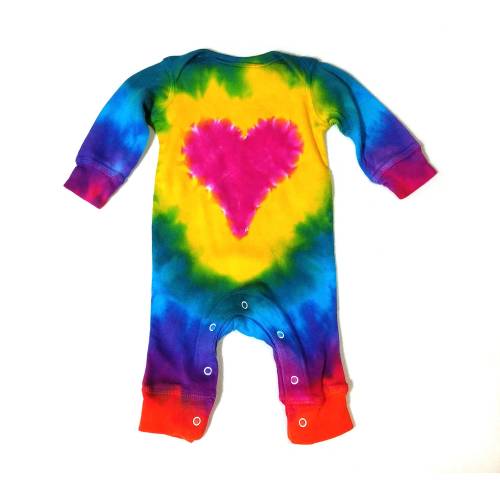 Pink Rainbow Heart Baby Tie Dye Coverall, Long Sleeve Jumpsuit