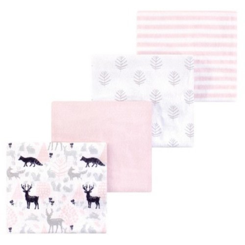 Luvable Friends Hudson Infant Baby Cotton Poly Flannel Receiving Blankets 4pk, Woodland Girl