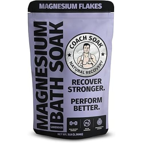 Coach Soak Recovery Bath Soak - Alternative to Epsom Salt Bath Soak - Fast-Absorbing Pure Magnesium Flakes & Dead Sea Salt with 21 Minerals, Bath Salts & Essential Oils - 3 lb, Calming Lavender