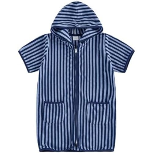 Boys Girls Hooded Terry Coverups One Piece Swimsuits Beach Zip Up Short Sleeve Striped Swim Cover Up Swimwear