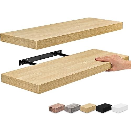 Sorbus Floating Shelves for Wall - 24" Bathroom Shelves, Wall Decor for Bedroom, Kitchen, Living Room, Home Decor & Book Storage - Mounted Floating Shelf with Invisible Brackets (Maple Wood, 2 Pack)