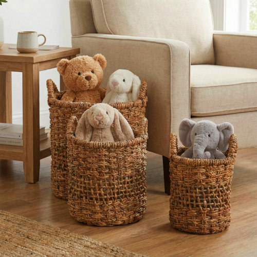 One Allium Way® Versatile Open Weave Baskets With Handles - Decorative Baskets For Household Storage, Organizer, And Multipurpose Home Use - Set Of 3, 19.75", Tan | Wayfair