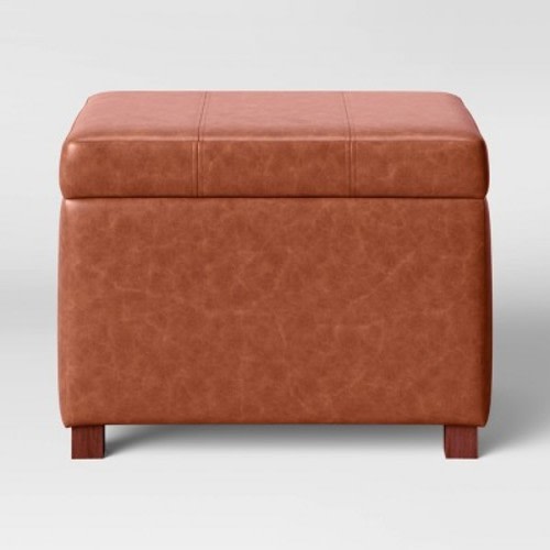 Essex Single Storage Ottoman - Threshold™, Color: Caramel Faux Leather