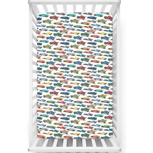 Race Car Themed Fitted Crib Sheet,Standard Crib Mattress Fitted Sheet Soft Polyester Toddler Mattress Sheet Fitted-Baby Sheet for Boys Girls,28“ x52“,Multicolor