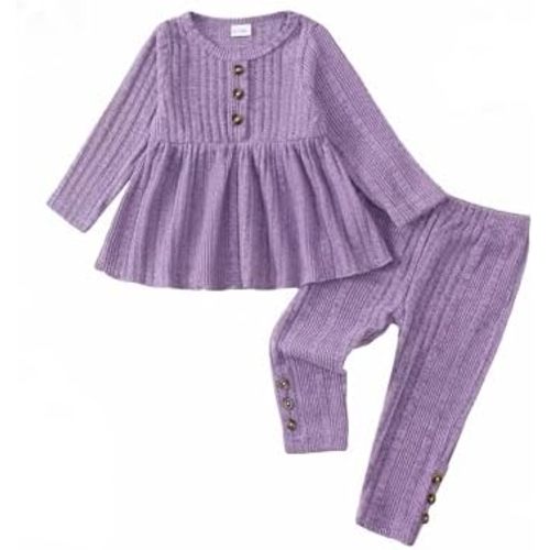 Kucnuzki Toddler Baby Girl Clothes Outfit Long Sleeve Plain T Shirt Top Baby Girl Pants Leggings Two Piece Outfits Set