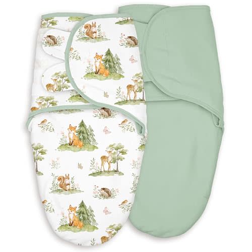 Cotton Swaddles for Newborn, Baby Newborn Swaddle 0-3 Month | 2-Pack Soft Adjustable Newborn Swaddle Sleep Sack, Baby Girls & Boys，Wrap Nursery Infant Swaddling Blankets Jungle Animals