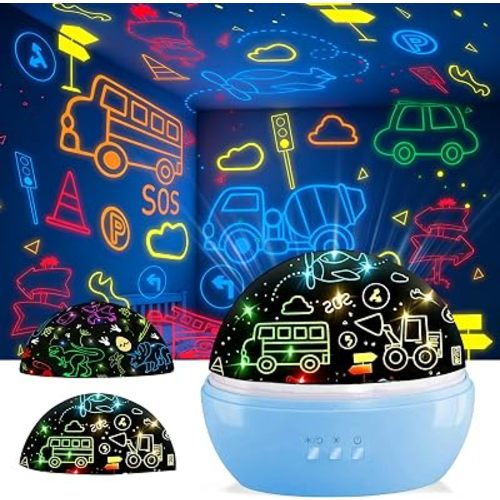 MINGKIDS Kids Night Lights for Bedroom,Project Dinosaurs and Vehicles on Wall or Ceiling,Room Lights for Baby Toddler,2 to 9 Year Old Gifts for Boys Girls