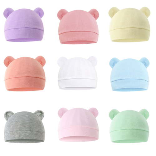 EnJoCho 9 Pieces Baby Cotton Hat Solid Bear Ears Caps Baby Boy Girl Toddler Hats Caps for 0 To 6 Months Baby Kids Super Adorable Head Wear Gifts