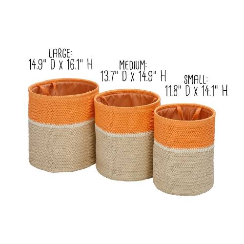 Honey-Can-Do Set of 3 Orange/White Straw Nesting Baskets