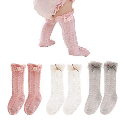 Apone Fatu Baby Knee High Socks Non Slip Grip Ankle Socks Ruffled Long Stockings for Infants Toddlers Kids Boys Girls