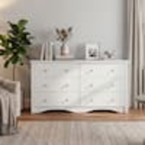 LACOO 47.2 in. 6 Drawer Double Dresser, MDF Chest Of Drawers Storage Tower Storage for Living Room Bedroom, White V-WD-0158A-WT