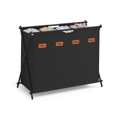 SONGMICS Laundry Hamper, Laundry Basket, Laundry Sorter Collapsible X-Frame, Clothes Organizer with Customizable Labels, Color: Ink black, Size: 155l