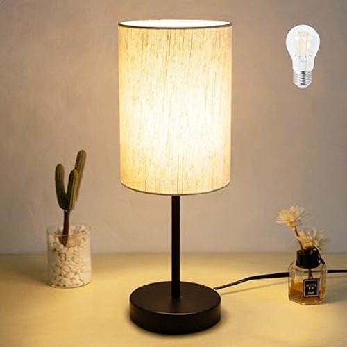 Small Table Lamp, Bedside Table Lamp for Bedroom, Lamp for Nightstand with Linen Fabric Shade, Minimalist Modern Desk Lamp for Living Room Office Dorm Kids Room