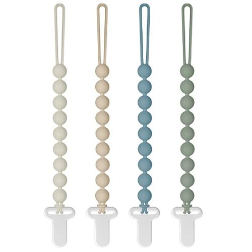 Pacifier Clips Silicone, 4-Pack Pacifier Holder Clip with Stylish Round Design, 100% Food Grade Silicone, Safe Essentials for Newborns Baby Boys and Girls