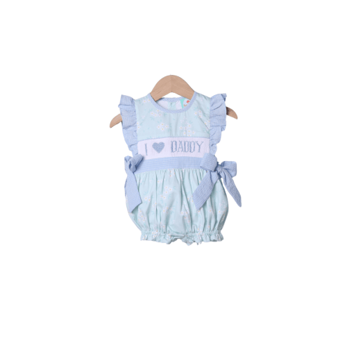 Smocked I Love Daddy Blue and Green Floral Bubble