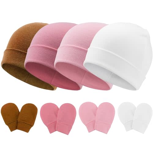 BQUBO Baby Hats and Mittens Infant Cotton Beanie Gloves No Scratch Set Newborn Hospital Hat for Boys Girls