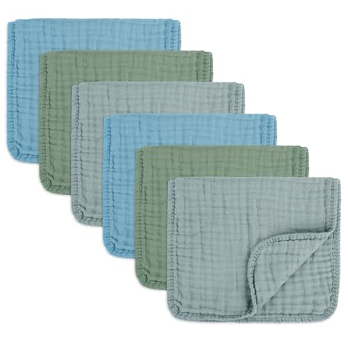 Muslin Burp Cloths Soft and Breathable Burp Cloths Baby boy 6 Pack 10x20 inches It is a Must-Newborn Essentials and Baby Essentials (6, Blue-Green)
