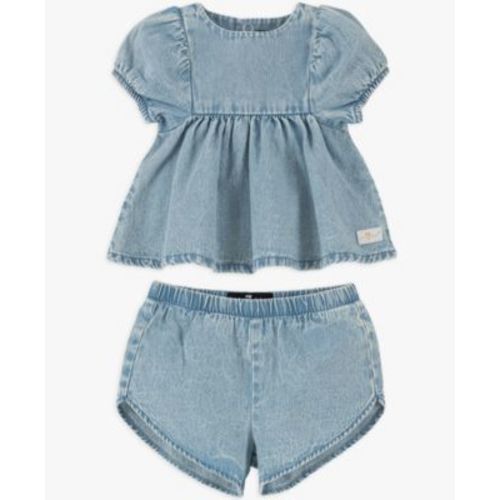Baby Girls' Balloon Sleeve Top and Denim Shorts, 2-Piece Set