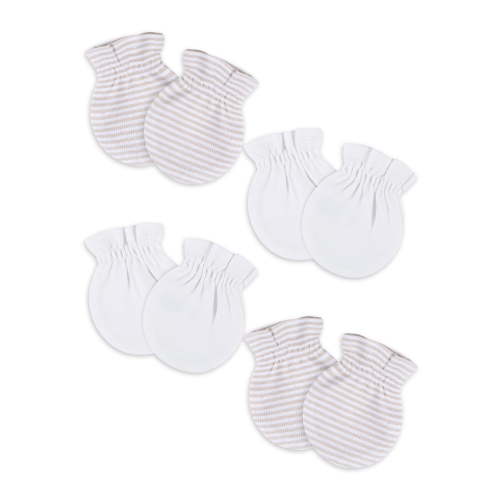 Gerber Baby Boy or Girl Unisex White Mittens, 4-Pack, One Size