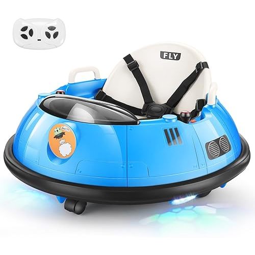 Hikole Bumper Car for Kids, 12V Toddler Bumper Car with Parent Remote, 360 Degree Spin, 5-Point Safety Belt, LED Lights & Horn, Gifts for Baby, Blue