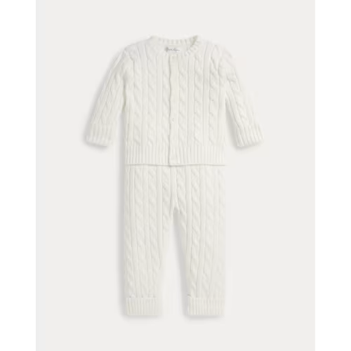 Cable-Knit Cotton Cardigan & Pant Set