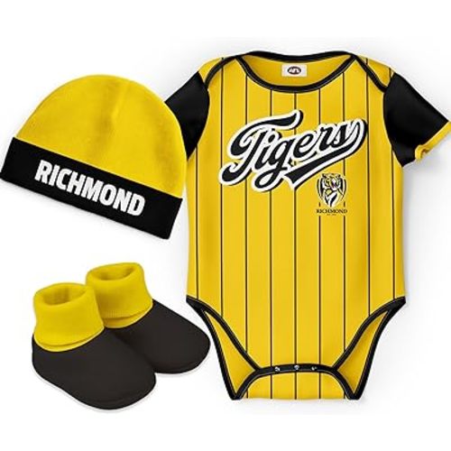 AFL Richmond Tigers 'Lullaby' Baby Romper Bodysuit 3pc Gift Set