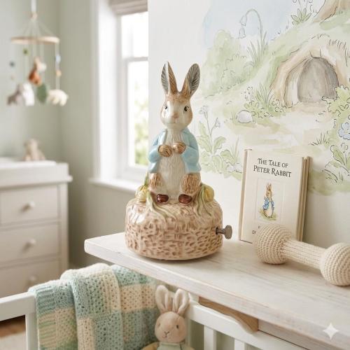 Adorable Schmid Beatrix Potter Peter Rabbit music box figurine Nursery Decor Collectible