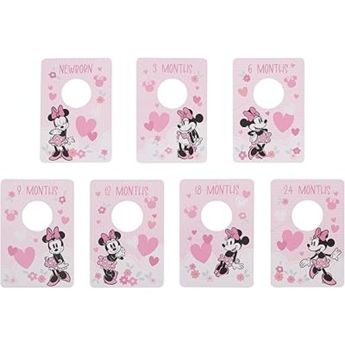 NoJo Disney Minnie Mouse Pink, Black, and White Nursery Baby Closet Dividers - Set of 7 Newborn to 24 Months