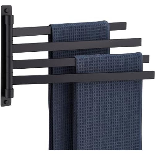 KOKOSIRI Bathroom Towel Bars Swivel Towel Rails Matte Black Swing Out Hand Towel Holder 4-Arm for Bath Kitchen Wall Stainless Steel B5007BK-A4
