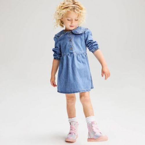 Baby Girls' Long Sleeve Heart Collar Denim Dress - Cat & Jack™ Medium Wash 12M