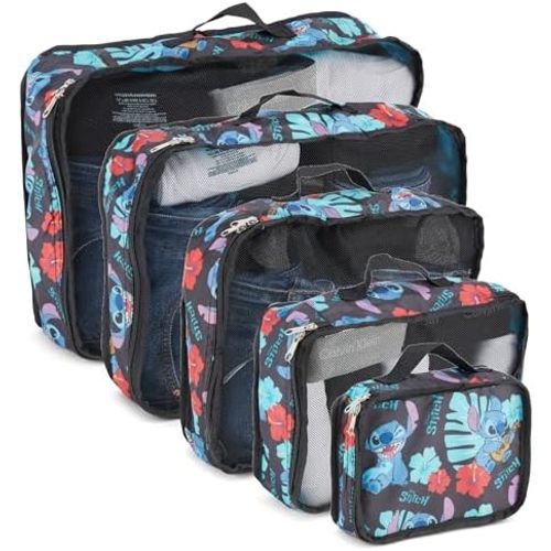 Disney Minnie Mickey Stitch Packing Cubes - Winnie the Pooh, Princess Cinderella, Cars, Toy Story 5 Piece Packing Cubes Compression - Travel Essential - Luggage Suitcase Organizer Set