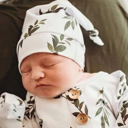 Caden Lane Newborn Baby Knot Gown & Hat Set - Olive Leaf, Newborn