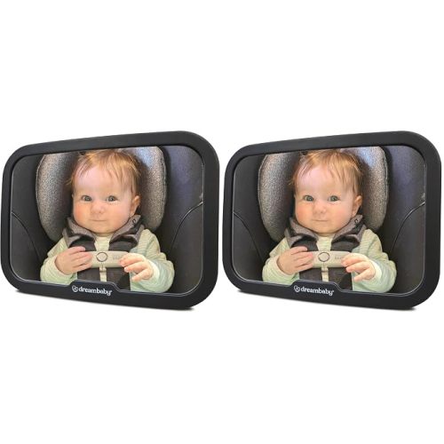 Dreambaby 360° Adjustable Baby Car Mirror - Extra Wide Convex View - Shatter-Resistant Acrylic Double Strap Headrest Mount - Rear Facing Infant Backseat Mirror for Car (Pack of 2)