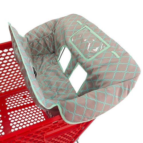 2-in-1 Shopping Cart and High Chair Cover for Baby, Padded Cover, Fold'n Roll Style, Portable with Carry Bag (Gray Grid)
