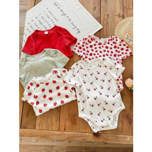 SHEIN LMoss Kids 5-Piece Set Newborn Baby Girl Summer Cute Knit Ditsy Floral Polka Dot Cartoon Print Short Sleeve Bodysuit | SHEIN USA