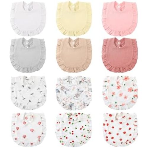 Geyoga 12 Pack Muslin Baby Bibs Adjustable Bandana Drool Bib for Unisex Cotton for Infants Boys Girls Teething