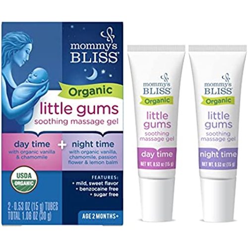 Mommy's Bliss Organic Little Gums Soothing Massage Gel Day and Night Combo Helps with Tender Age Months + Sugar Free 2 - 0.53 Oz Tubes, mild, sweet flavor, 2 Count(Pack of 1)