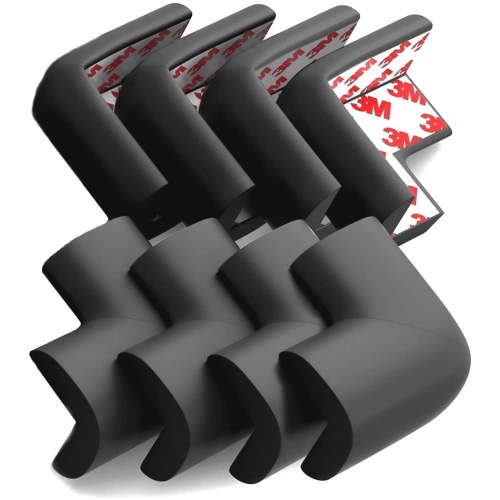 8-Pack Corner Protectors Baby Proof, Furniture Corner and Edge Safety Bumpers, Soft Rubber Foam Cushion Covers, 3M Taped Corner Guards, Baby Child Proofing Pads, Table Corner Protectors, Black