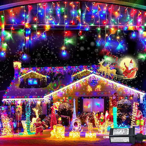 Yishankeyu 33FT 400 LED Multicolor Icicle Lights, Waterproof Curtain Christmas Lights