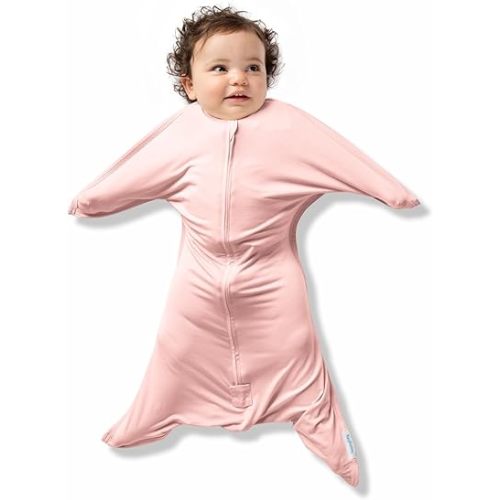 SleepingBaby Bamboo Zipadee-Zip Transition Swaddle - EverSoft Starfish Design Breathable Wearable Blanket with Two-Way Zipper, Large (12-24 months), Dusty Rose
